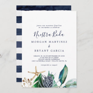 Modern Nautical Greenery Spanish Nuestra Boda Invitation