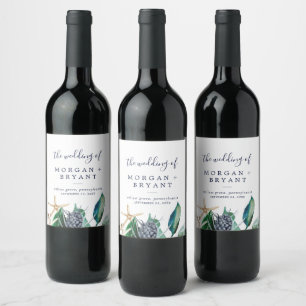 Modern Nautical   Greenery Wedding Wine Label