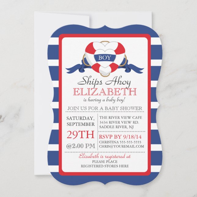 Modern Nautical Heart Buoy Boy Baby Shower Invitation (Front)