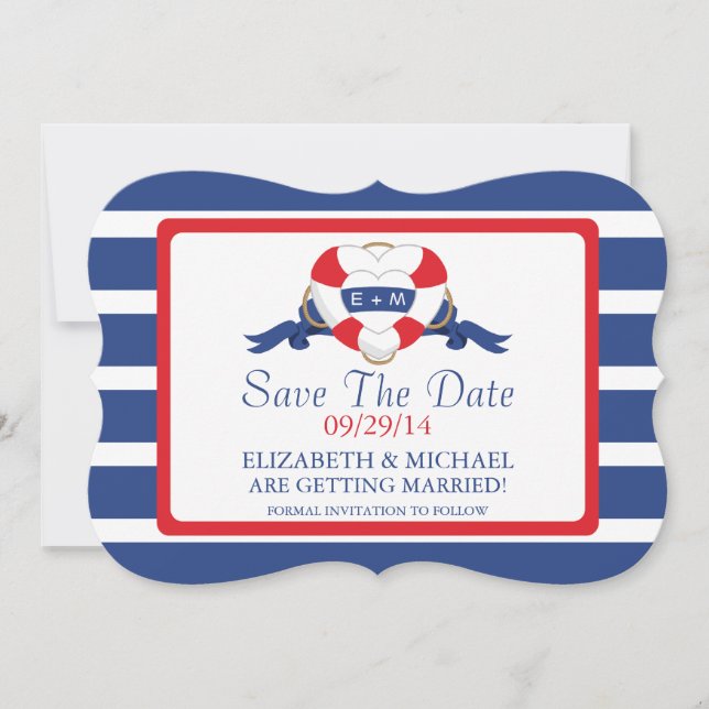 Modern Nautical Heart Buoy Save The Date (Front)