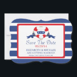 Modern Nautical Heart Buoy Save The Date<br><div class="desc">Announce your wedding date to family and friends with our modern & fun save the date wedding announcement. Our stunning & stylish save the date announcement features a beautiful red and white stripe heart buoy with a navy blue banner ribbon set on a contemporary wide blue and white stripe background....</div>