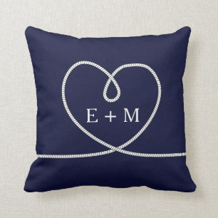 Modern Nautical Heart Rope Monogram Decorative Cushion