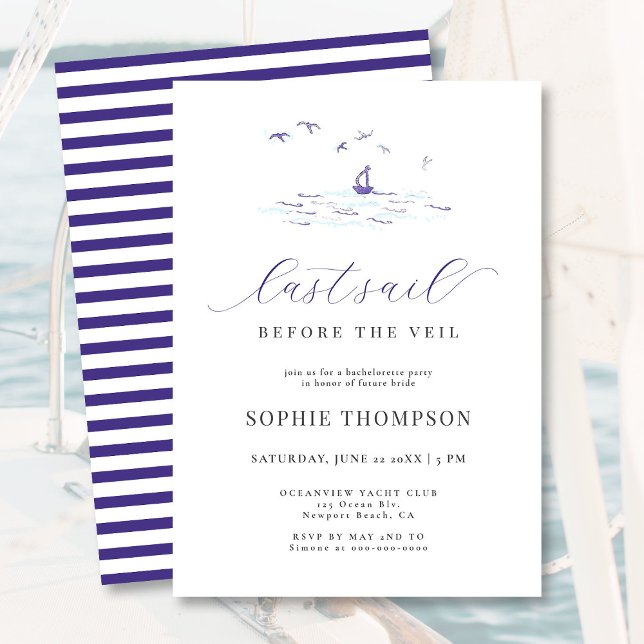 Modern Nautical Last Sail Boat Bachelorette Party Invitation (Creator Uploaded)