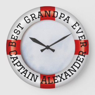 Modern Nautical Life Preserver Best Grandpa Ever  Large Clock