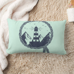 Modern Nautical Lighthouse Scene Lumbar Cushion