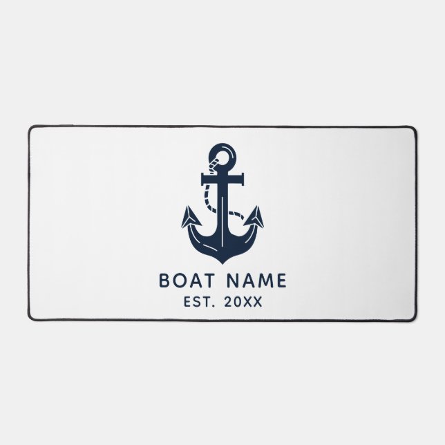 Modern Nautical Navy Blue Anchor Custom Desk Mat (Front)