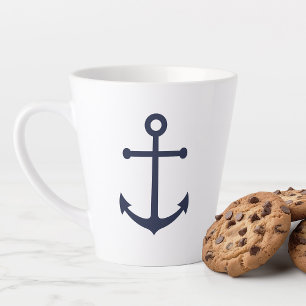 Modern Nautical Navy Blue Anchor Latte Mug