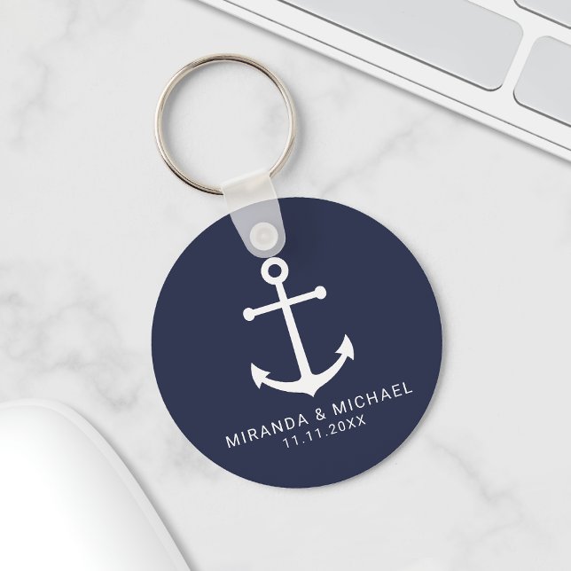 Modern Nautical Navy Blue Anchor Wedding Favor Key Ring (Creator Uploaded)