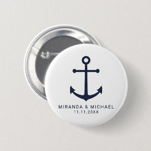 Modern Nautical Navy Blue Anchor Wedding Favour 6 Cm Round Badge