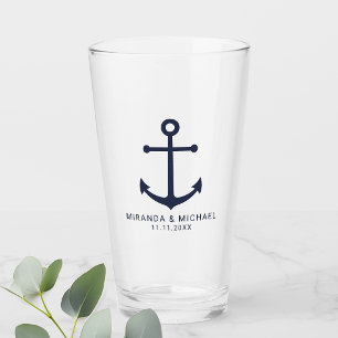 Modern Nautical Navy Blue Anchor Wedding Favour Glass