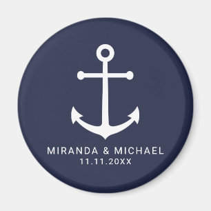 Modern Nautical Navy Blue Anchor Wedding Favour Magnet