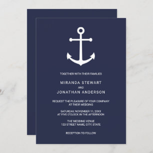 Modern Nautical Navy Blue Anchor Wedding Invitation