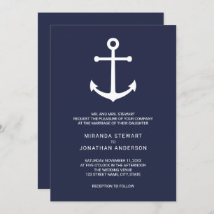 Modern Nautical Navy Blue Anchor Wedding Invitation