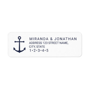 Modern Nautical Navy Blue Anchor Wedding Return Address Label