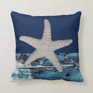 Modern Nautical Navy Blue Beach Starfish Cushion