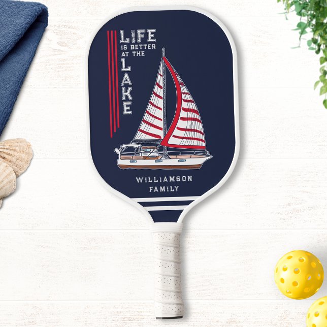 Modern Nautical Navy Blue Family Lake House Pickleball Paddle (Creator Uploaded)