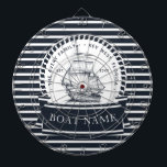 Modern Nautical Navy Blue Personalised Dartboard<br><div class="desc">Modern Nautical Personalised Boat Name design. Matching products can be found in Nautical Boat Modern collection. If you have any questions feel free to contact me.</div>
