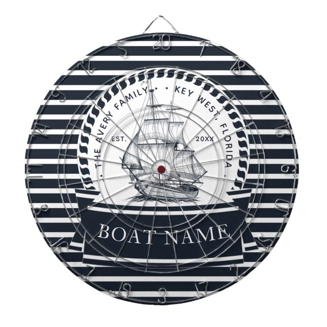 Modern Nautical Navy Blue Personalised Dartboard (Front)