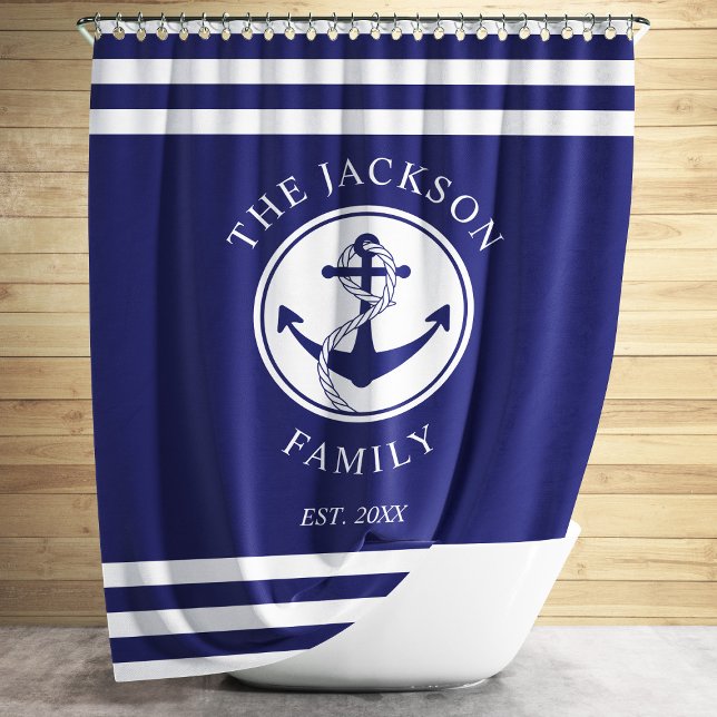 Modern Nautical Navy Blue Shower Curtain (Modern Nautical Navy Blue Shower Curtain)