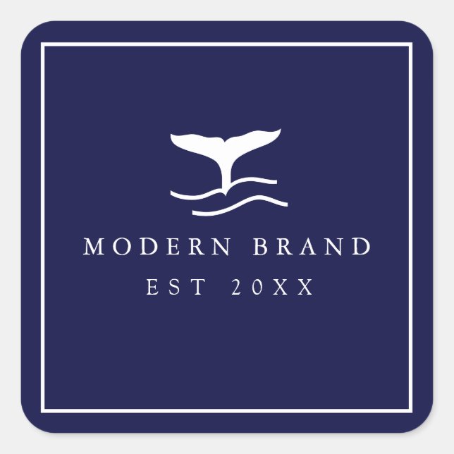 Modern Nautical Navy Elegant Coastal Whale Fin Square Sticker (Front)