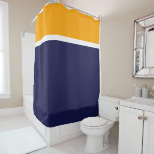 Modern Nautical Navy Golden Yellow Colour Block Shower Curtain