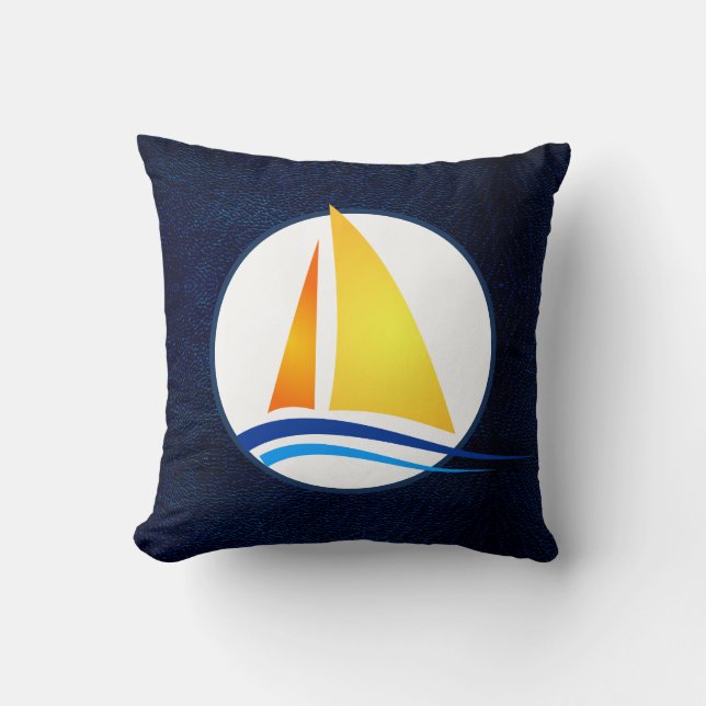 Modern Nautical Navy Sailboat Throw Pillow (Front)