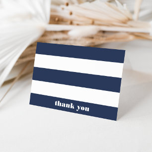 Modern Nautical Navy & White Stripe Thank You Card