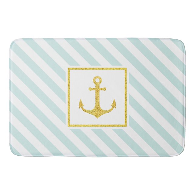 Modern Nautical Pattern Golden Anchor Bath Mat (Front)