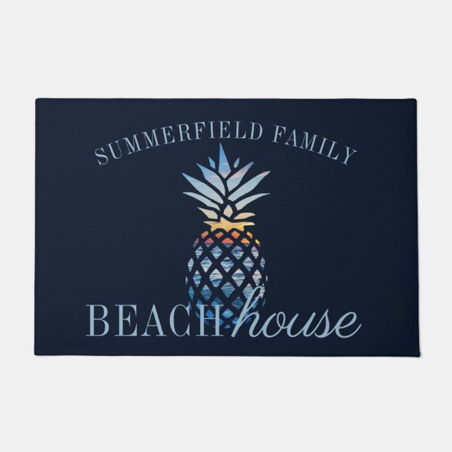 Modern Nautical Personalised Beach House Family Doormat (Front)