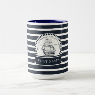 Modern Nautical Personalised Blue Boat Mug