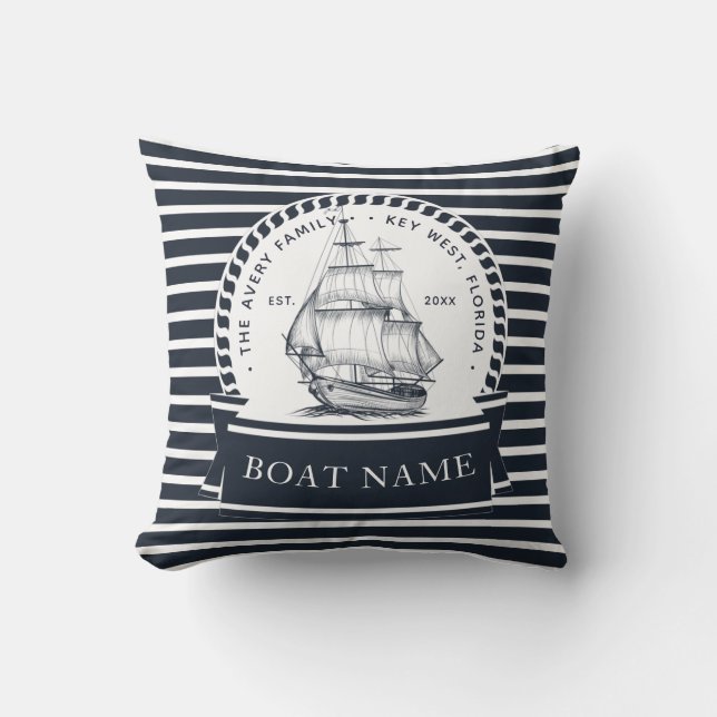 Modern Nautical Personalised Boat Cushion (Front)