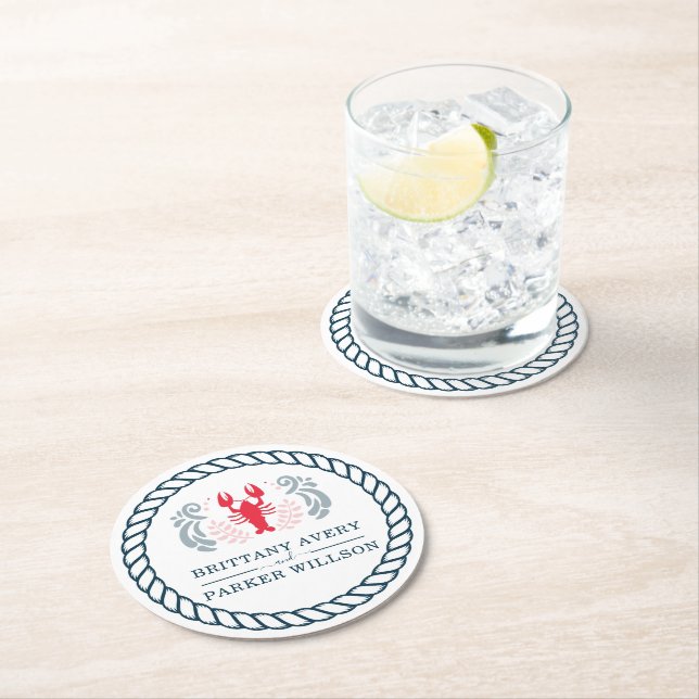 Modern Nautical Personalised Wedding Round Paper Coaster (Insitu)