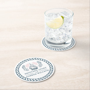 Modern Nautical Personalised Wedding Round Paper Coaster