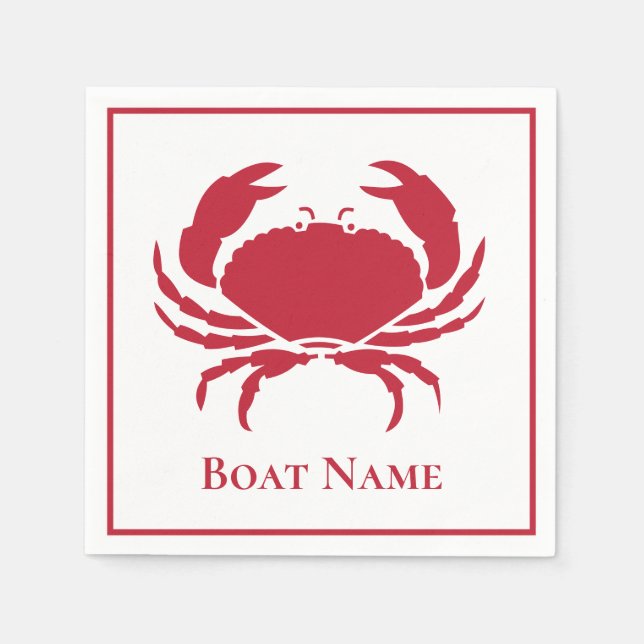 Modern Nautical Red Crab on White Design Napkin (Front)
