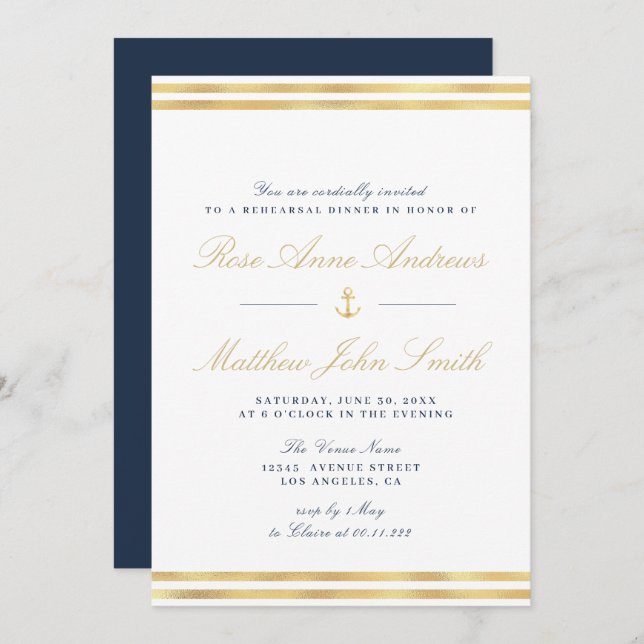 modern nautical rehearsal dinner invitation (Front/Back)