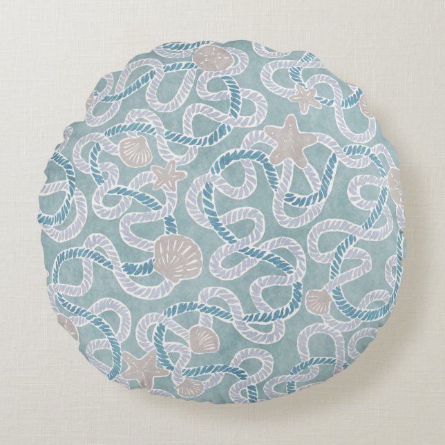 Modern Nautical Round Throw Pillow (Front)