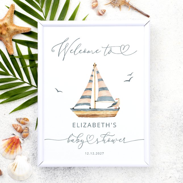 Modern Nautical Sailboat Baby Shower Welcome  Poster (Creator Uploaded)