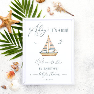 Modern Nautical Sailboat Baby Shower Welcome  Poster