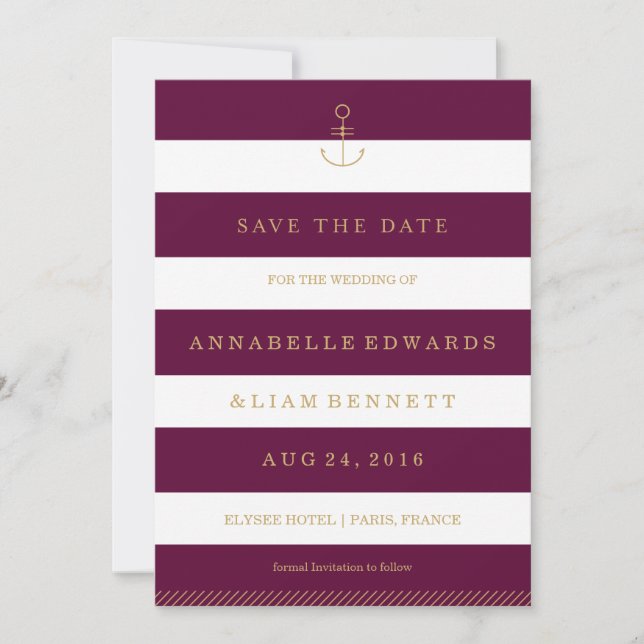 Modern nautical save the date card (Front)