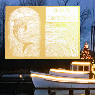 Modern Nautical Seas & Greetings Dolphin Foil Card