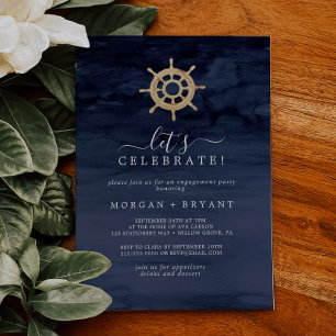 Modern Nautical   Ship Helm Let's Celebrate Invitation