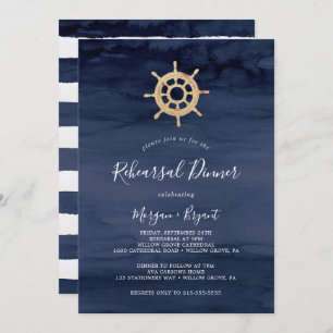 Modern Nautical   Ship Helm Rehearsal Dinner Invitation