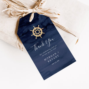 Modern Nautical   Ship Helm Thank You Favour Gift Tags