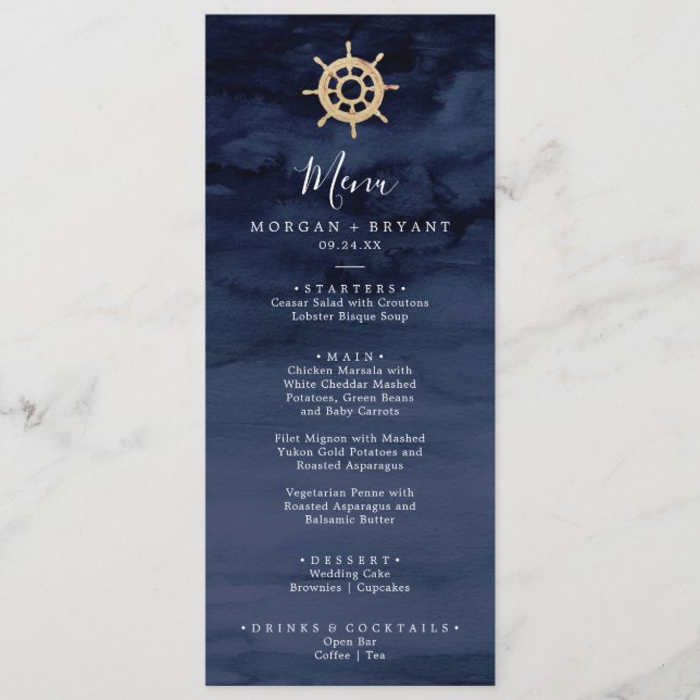Modern Nautical | Ship Helm Wedding Dinner Menu (Front)