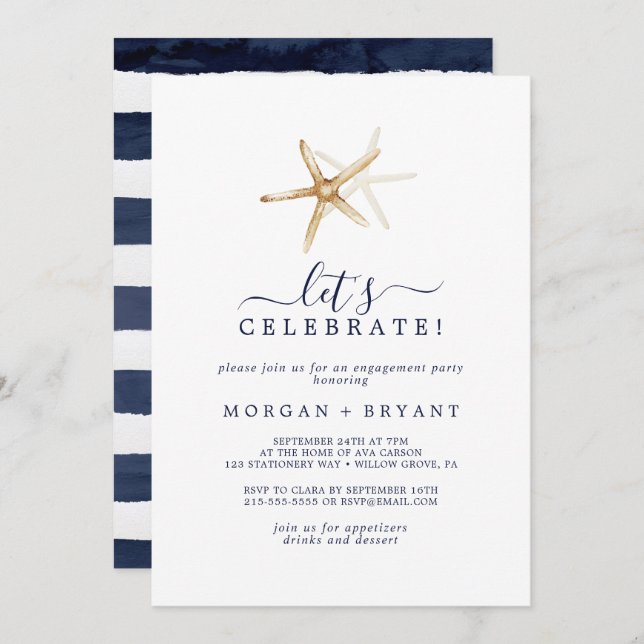 Modern Nautical | Starfish Let's Celebrate Invitation (Front/Back)