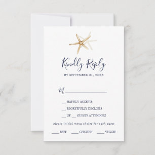 Modern Nautical   Starfish Menu Choice RSVP Card