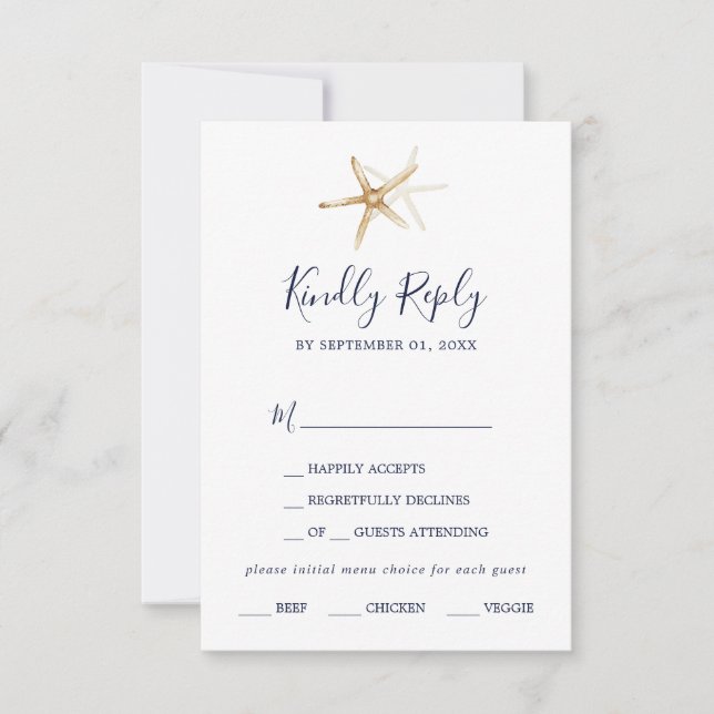 Modern Nautical | Starfish Menu Choice RSVP Card (Front)