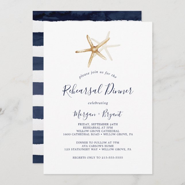 Modern Nautical | Starfish Rehearsal Dinner Invitation (Front/Back)