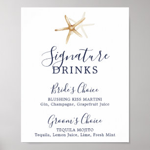 Modern Nautical Starfish Signature Drinks Sign