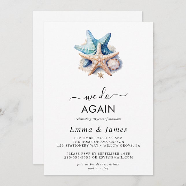 Modern Nautical | Starfish "We Still Do" Vow Renew Invitation (Front/Back)